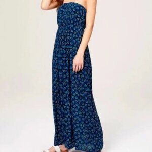 LOFT Beach Strapless Maxi Dress Blue Ocean Floral NWT XXS Petite Beachy Boho